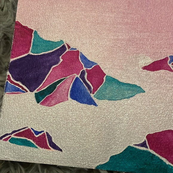 Unframed Original Art Watercolour & Gel Pen Painting Contemporary Landscape - Picture 3 of 4